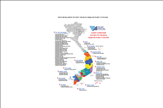 Bản Đồ phân bố kỳ thi ĐGNL ĐHQG-HCM Đợt 2 năm 2026